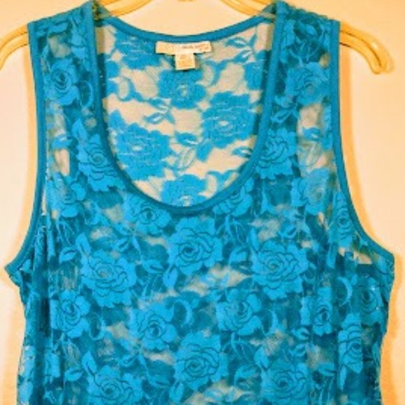 Derek Heart Plus Racerback Turqouise Stretch Lace Tank Sz: 2X - Picture 5 of 16